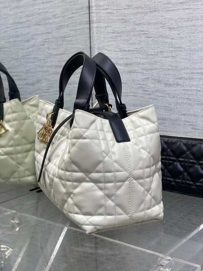 DIOR ALWAYS MINI 28 BAG IN WHITE MIX BLACK MACROCANNAGE CALFSKIN