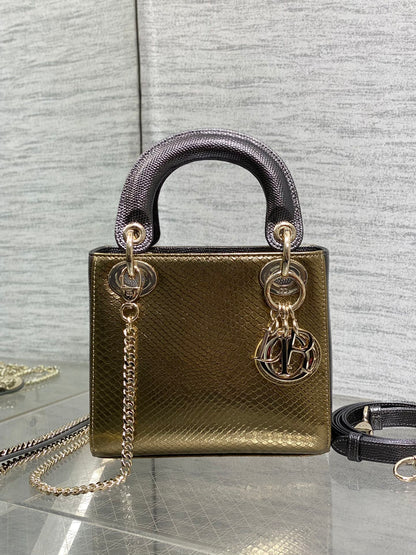 DIOR MINI 17 LADY BAG IN GOLD METALLIC LAMBSKIN