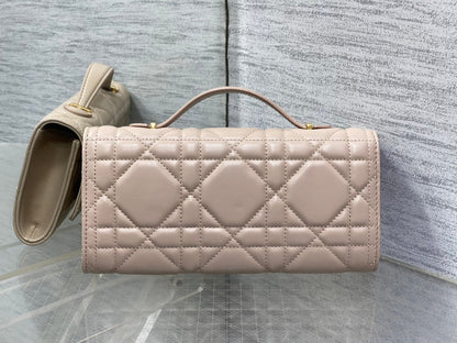 DIOR MISS CARO TOP HANDLE POUCH 24 IN BISQUE BEIGE MACROCANNAGE LAMBSKIN