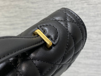 DIOR MISS CARO TOP HANDLE POUCH 24 IN BLACK MACROCANNAGE LAMBSKIN