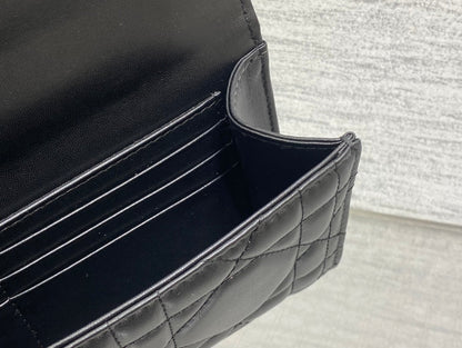 DIOR MISS CARO TOP HANDLE POUCH 24 IN BLACK MACROCANNAGE LAMBSKIN