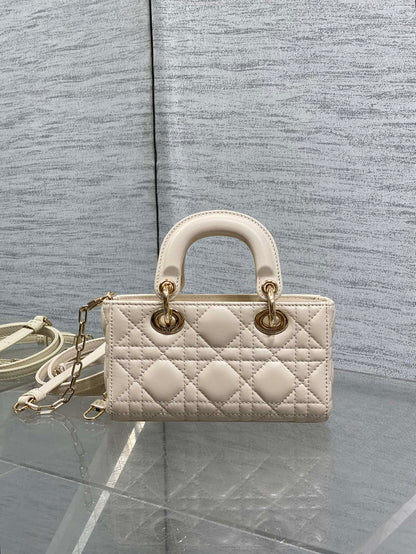 DIOR 25S MICRO LADY D-JOY 16 IN BEIGE LAMBSKIN GOLD HARDWARE