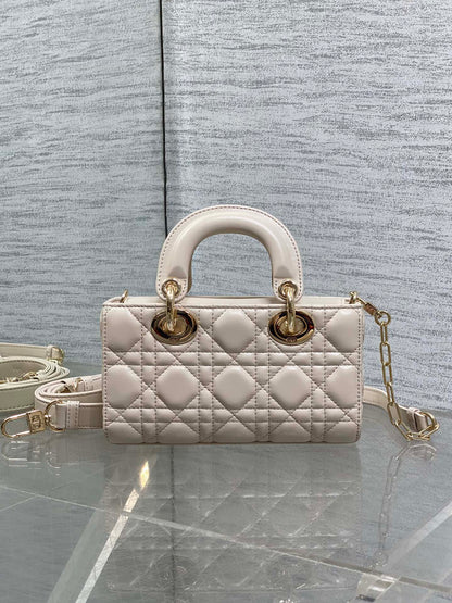 DIOR 25S MICRO LADY D-JOY 19 IN BEIGE CALFSKIN GOLD HARDWRE