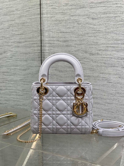 DIOR 25S MINI LADY  BAG 17 IN LILAC CANNAGE CALFSKIN GOLD HARDWRE