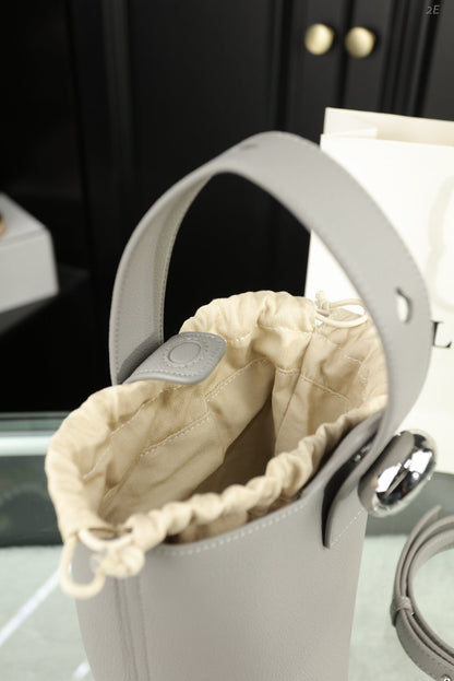 LOEWE LOE MINI 19 PEBBLE BUCKET IN GRAY STEEL MELLOW CALFSKIN