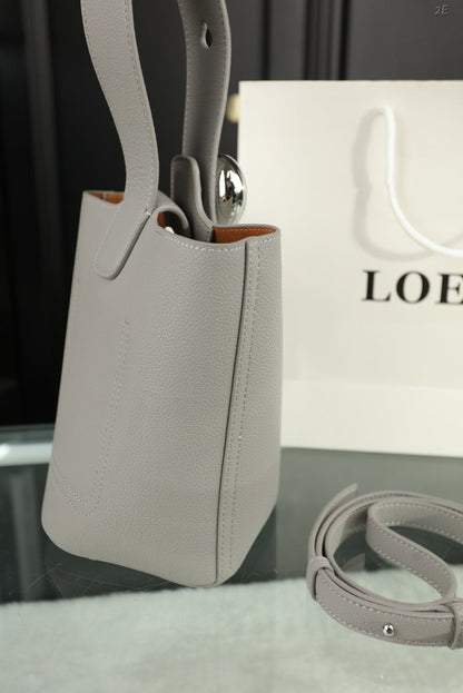 LOEWE LOE MINI 19 PEBBLE BUCKET IN GRAY STEEL MELLOW CALFSKIN