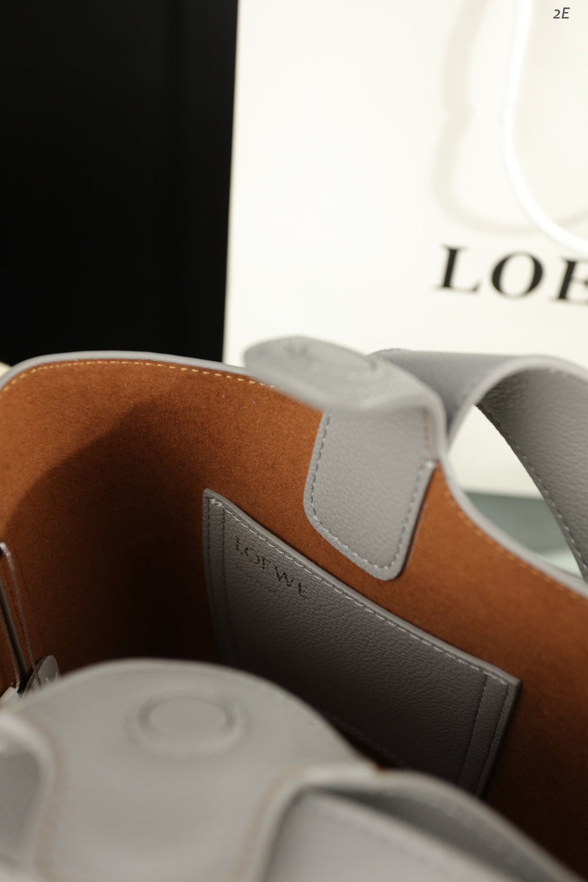 LOEWE LOE MINI 19 PEBBLE BUCKET IN GRAY STEEL MELLOW CALFSKIN
