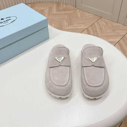 PRADA SABOTS MULES LIGHT GRAY SUEDE