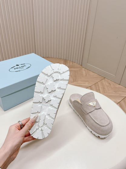 PRADA SABOTS MULES LIGHT GRAY SUEDE