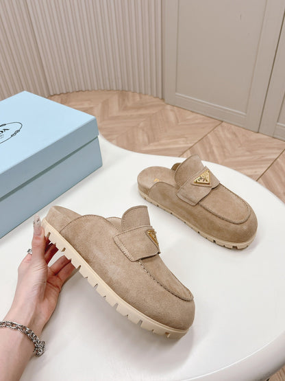 PRADA SABOTS MULES LIGHT BROWN SUEDE