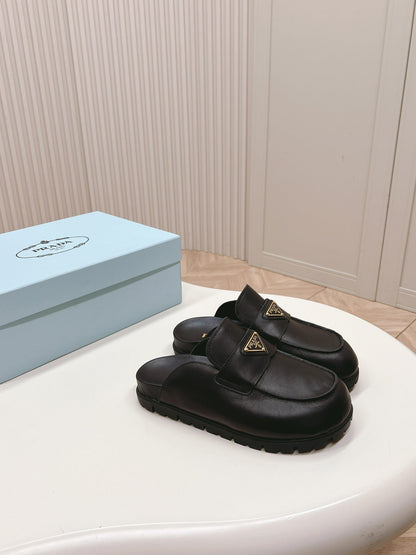 PRADA SABOTS MULES BLACK CALFSKIN