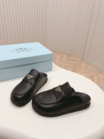 PRADA SABOTS MULES BLACK CALFSKIN