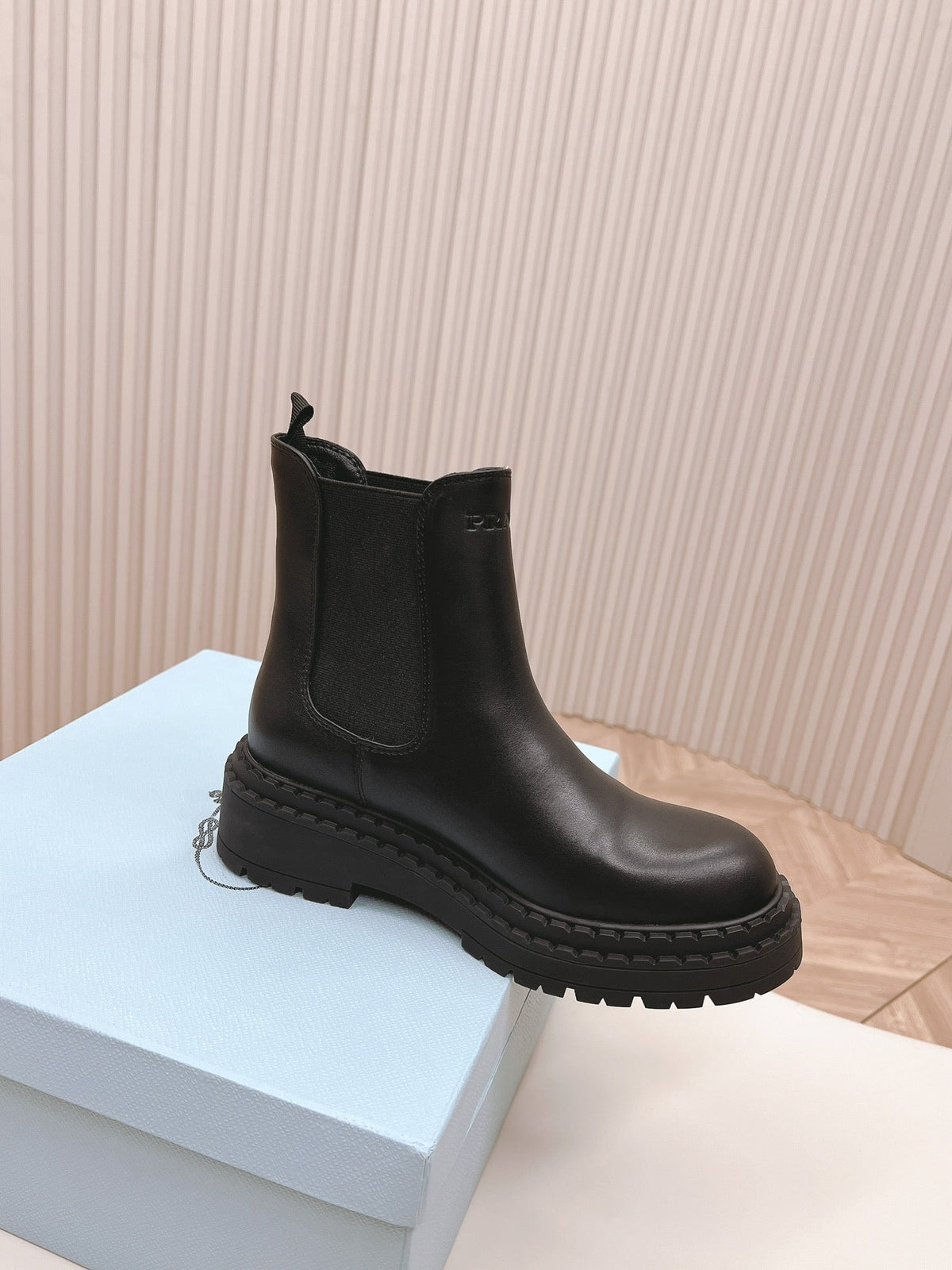 PRADA BRUSHED BOOTIES BLACK CALFSKIN