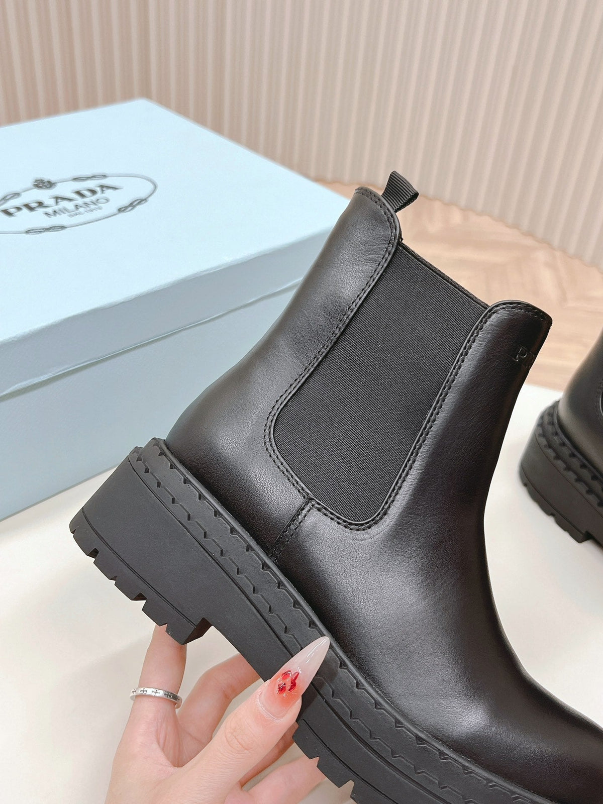 PRADA BRUSHED BOOTIES BLACK CALFSKIN