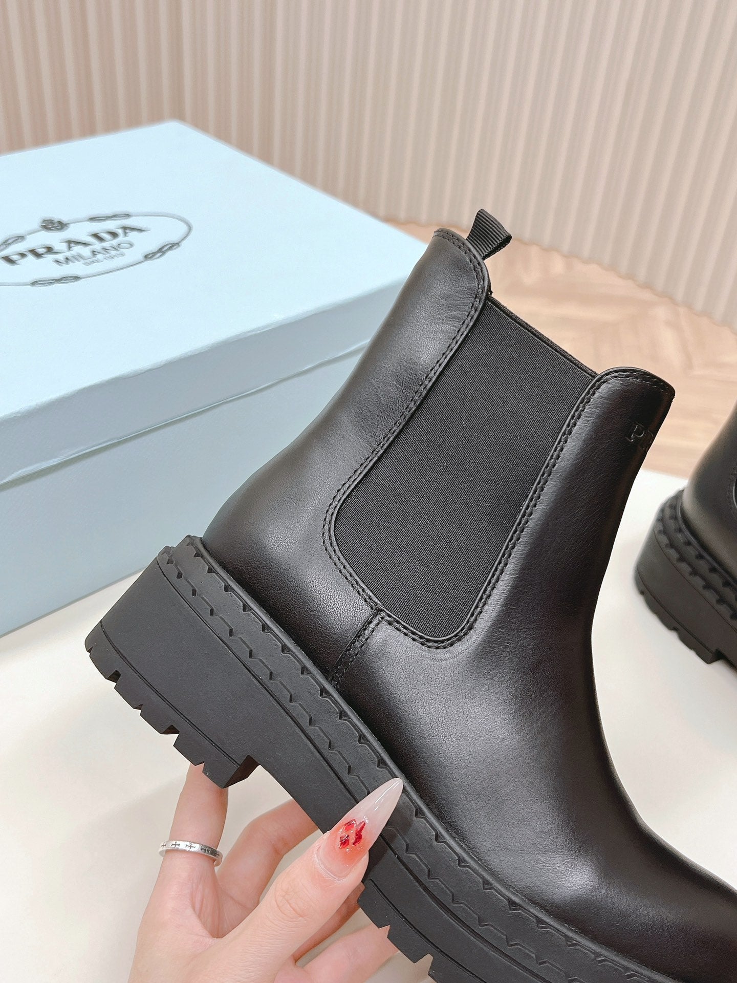 PRADA BRUSHED BOOTIES BLACK CALFSKIN