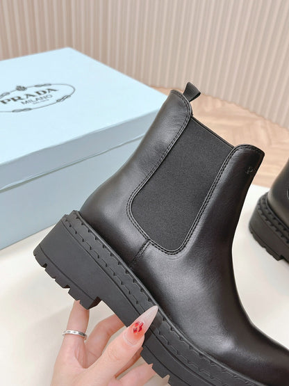 PRADA BRUSHED BOOTIES BLACK CALFSKIN