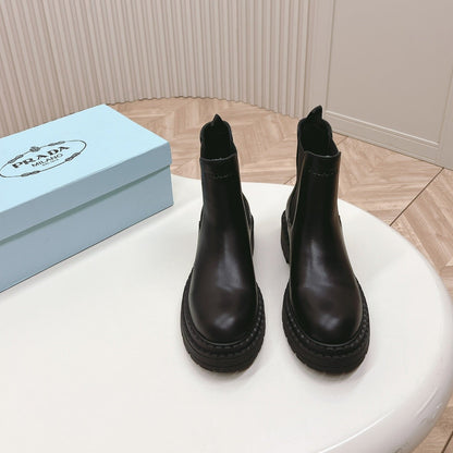 PRADA BRUSHED BOOTIES BLACK CALFSKIN