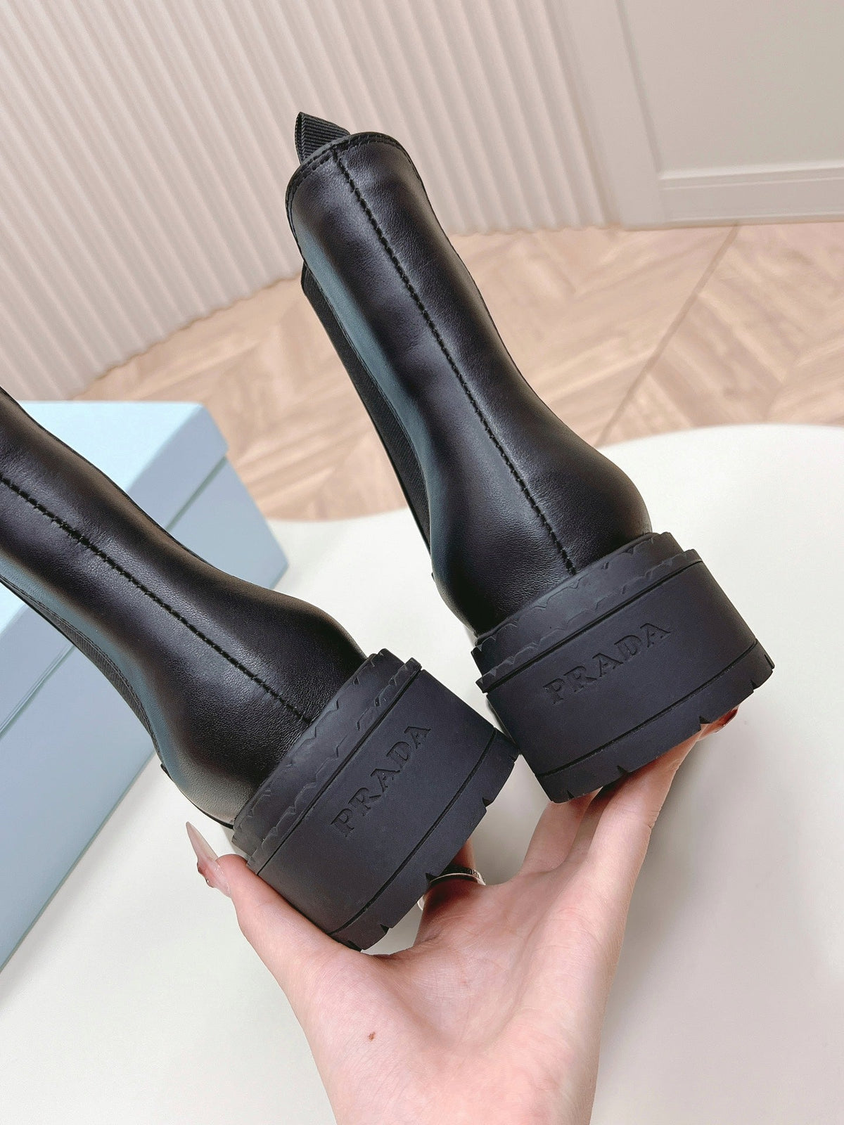 PRADA BRUSHED BOOTIES BLACK CALFSKIN