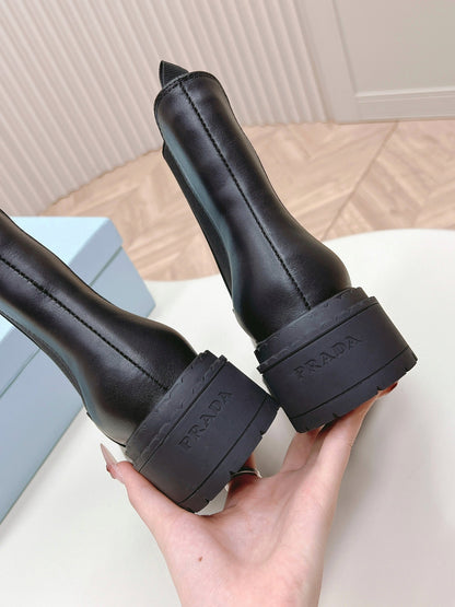 PRADA BRUSHED BOOTIES BLACK CALFSKIN