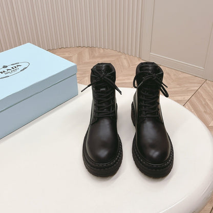 PRADA LACE-UP BOOTS BLACK CALFSKIN