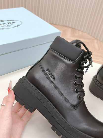 PRADA LACE-UP BOOTS BLACK CALFSKIN