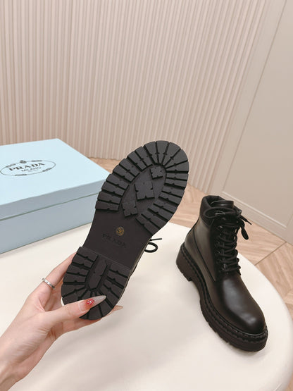 PRADA LACE-UP BOOTS BLACK CALFSKIN