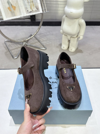 PRADA 25S PLATFORM MARY JANE SHOES IN RK BROWN SUEDE STYLE 3