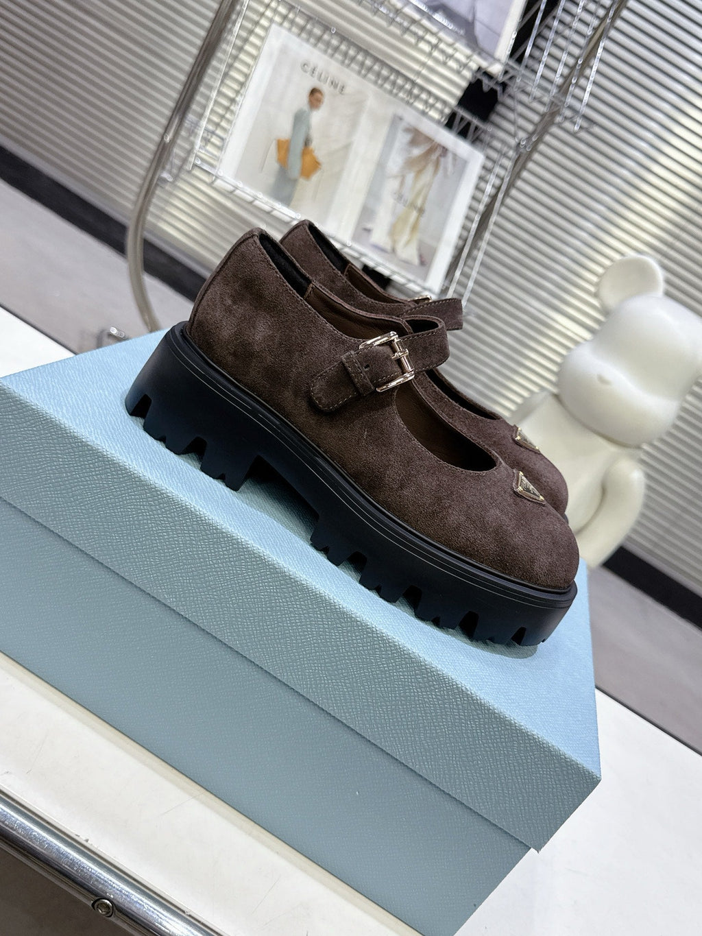 PRADA 25S PLATFORM MARY JANE SHOES IN RK BROWN SUEDE STYLE 3