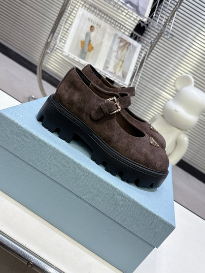 PRADA 25S PLATFORM MARY JANE SHOES IN RK BROWN SUEDE STYLE 3