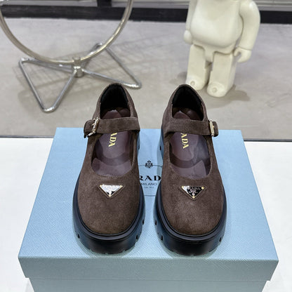 PRADA 25S PLATFORM MARY JANE SHOES IN RK BROWN SUEDE STYLE 3