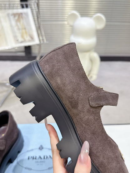 PRADA 25S PLATFORM MARY JANE SHOES IN RK BROWN SUEDE STYLE 3