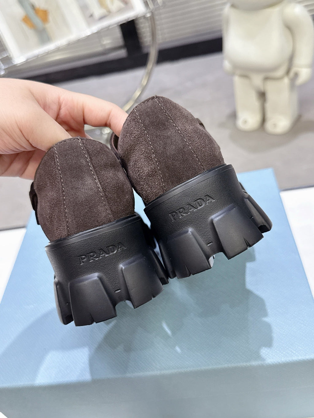 PRADA 25S PLATFORM MARY JANE SHOES IN RK BROWN SUEDE