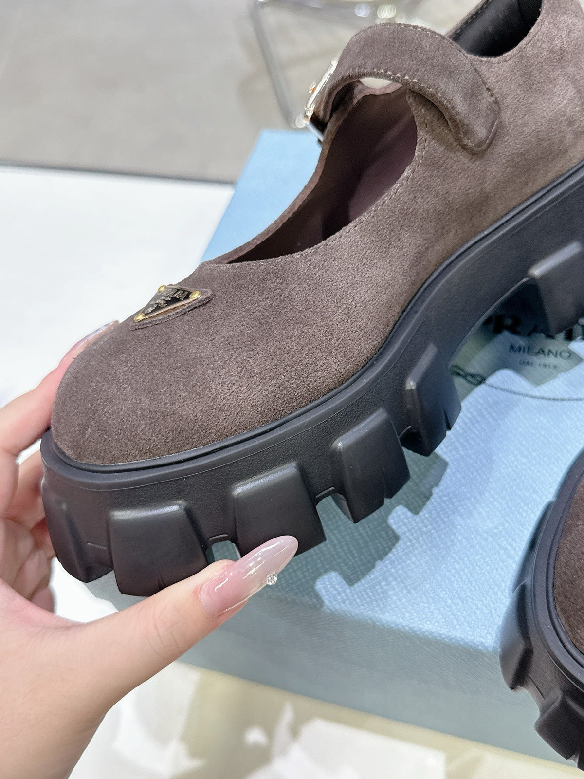 PRADA 25S PLATFORM MARY JANE SHOES IN RK BROWN SUEDE