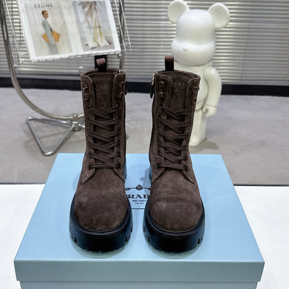 PRADA 25S WARRIOR BOOTS IN RK BROWN SUEDE