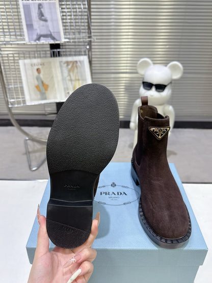 PRADA 25S RETRO PLATFORM MARTIN BOOTS IN RK BROWN SUEDE