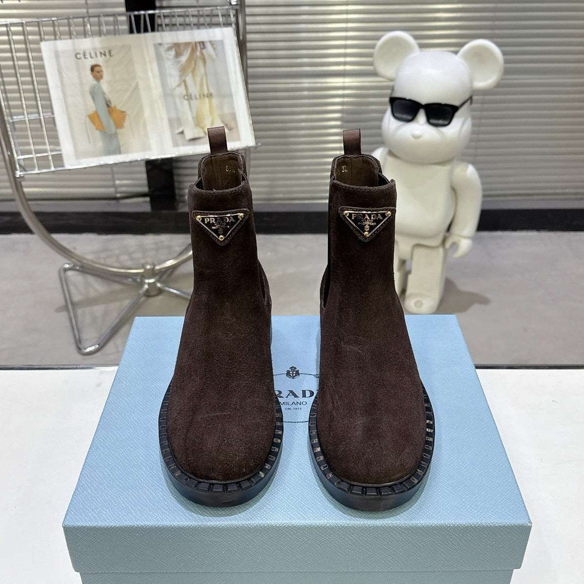 PRADA 25S RETRO PLATFORM MARTIN BOOTS IN RK BROWN SUEDE