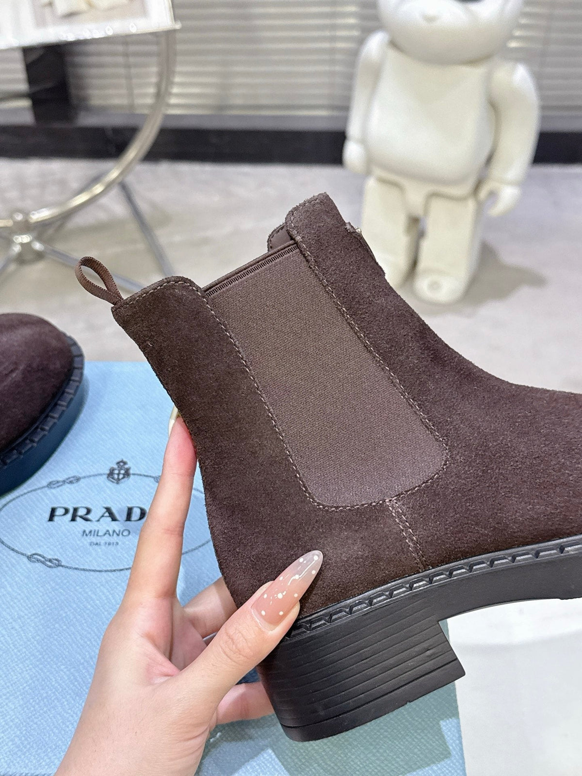 PRADA 25S RETRO PLATFORM MARTIN BOOTS IN RK BROWN SUEDE