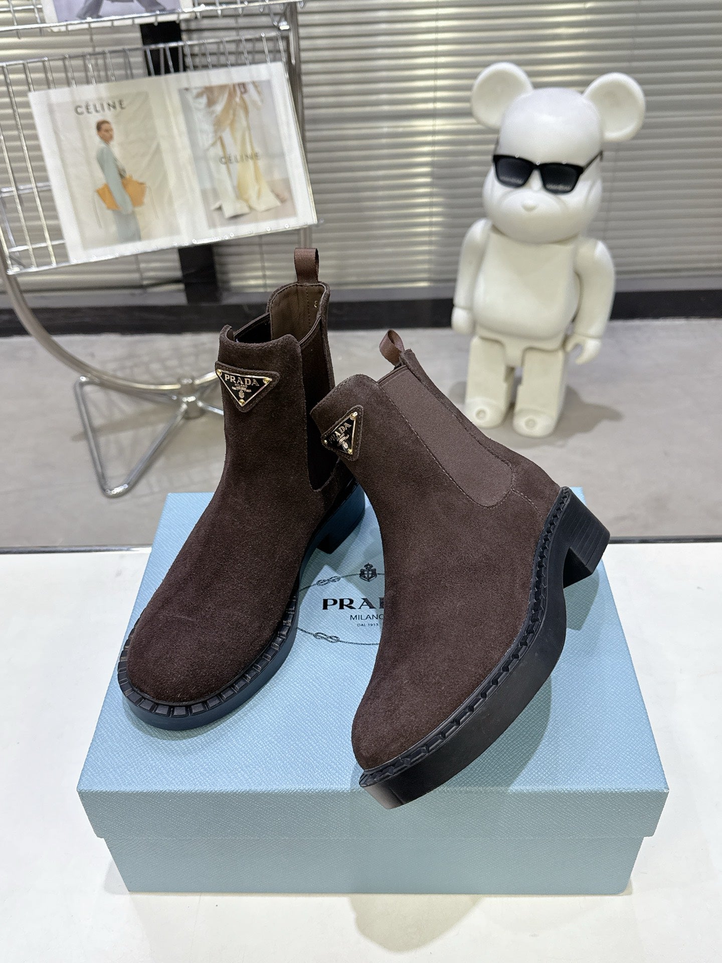 PRADA 25S RETRO PLATFORM MARTIN BOOTS IN RK BROWN SUEDE