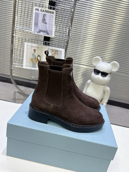 PRADA 25S RETRO PLATFORM MARTIN BOOTS IN RK BROWN SUEDE