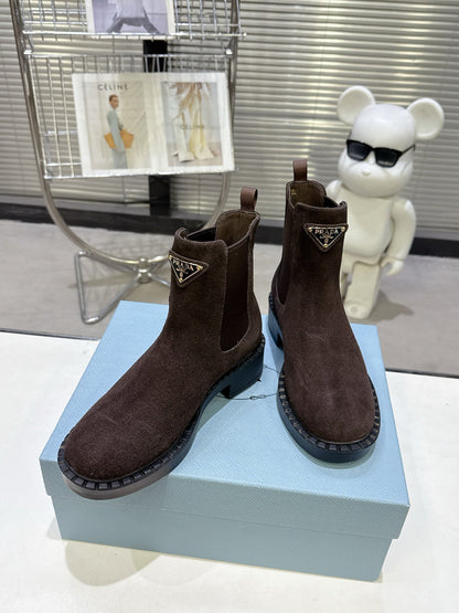 PRADA 25S RETRO PLATFORM MARTIN BOOTS IN RK BROWN SUEDE