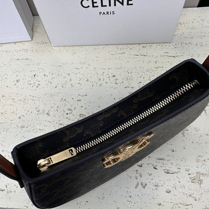 CELINE MINI 22 TILLY BAG IN TRIOMPHE CANVAS AND CALFSKIN