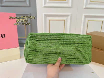 MIU MIU TOTE 33 BAG IN MULTICOLOR WOVEN STRAW