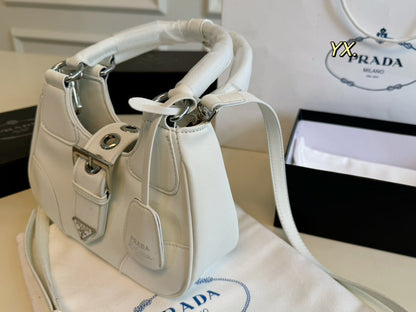 PRADA 23 MOON PADDED BAG WHITE CALFSKIN WITH STRAP