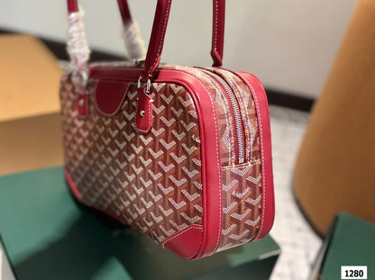 GOYARD SAINT MARTIN BAG 35 IN BURGUNDY RED GOYARDINE CANVAS AND CALFSKIN