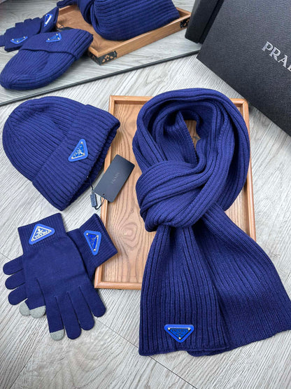 PRADA THREE-PIECES SET IN NAVY BLUE WOOL AND ACRYLIC 406557