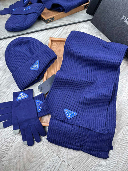 PRADA THREE-PIECES SET IN NAVY BLUE WOOL AND ACRYLIC 406557