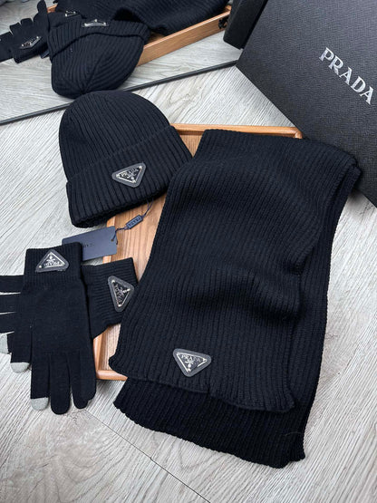 PRADA THREE-PIECES SET IN BLACK WOOL AND ACRYLIC 406558