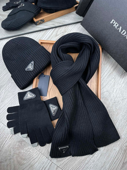 PRADA THREE-PIECES SET IN BLACK WOOL AND ACRYLIC 406558