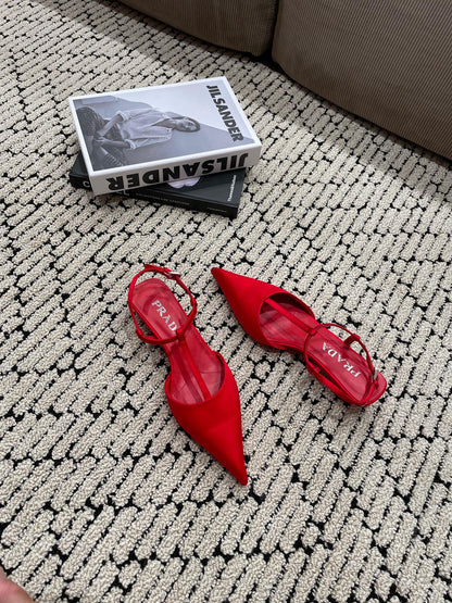 PRADA SATIN SLINGBACK PUMPS CRIMSON