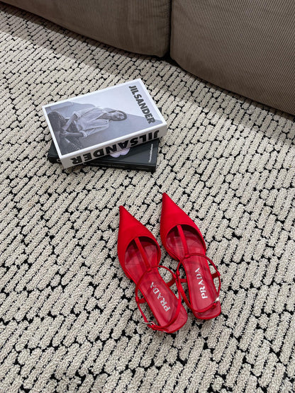 PRADA SATIN SLINGBACK PUMPS CRIMSON